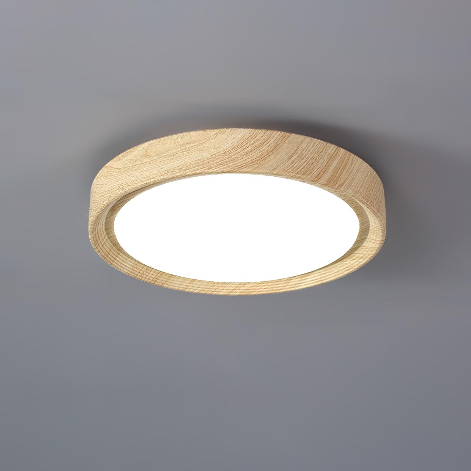 Round Ceiling Light with Woodgrain Finish – Flush Mount Design
