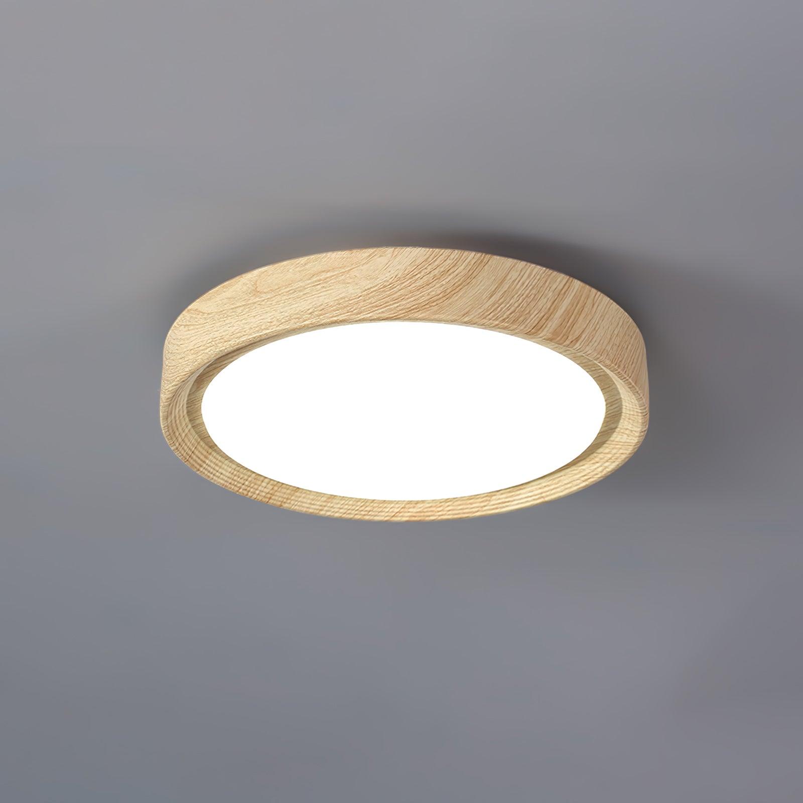 Round Ceiling Light with Woodgrain Finish – Flush Mount Design