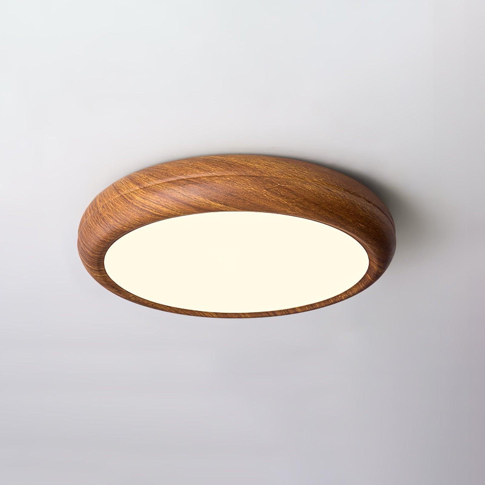 Round Ceiling Light with Woodgrain Finish – Flush Mount Design
