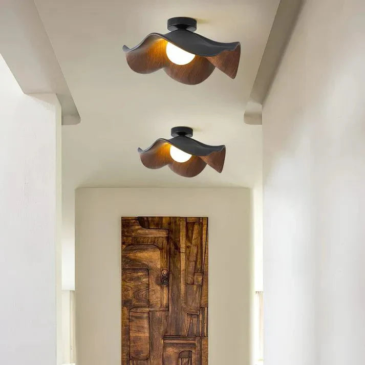 Modern Flush Lamp with Resin and Iron – Scandinavian Wooden Lotus Ceiling Light