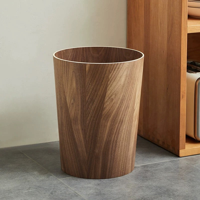 Modern Dual-Layer Kitchen Waste Bin with Rotating Lid – Wooden Design