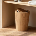 Modern Dual-Layer Kitchen Waste Bin with Rotating Lid – Wooden Design