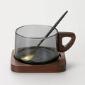 Elegant Heat-Resistant Glass Cup Set with Wooden Accents