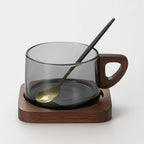 Elegant Heat-Resistant Glass Cup Set with Wooden Accents