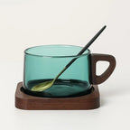 Elegant Heat-Resistant Glass Cup Set with Wooden Accents