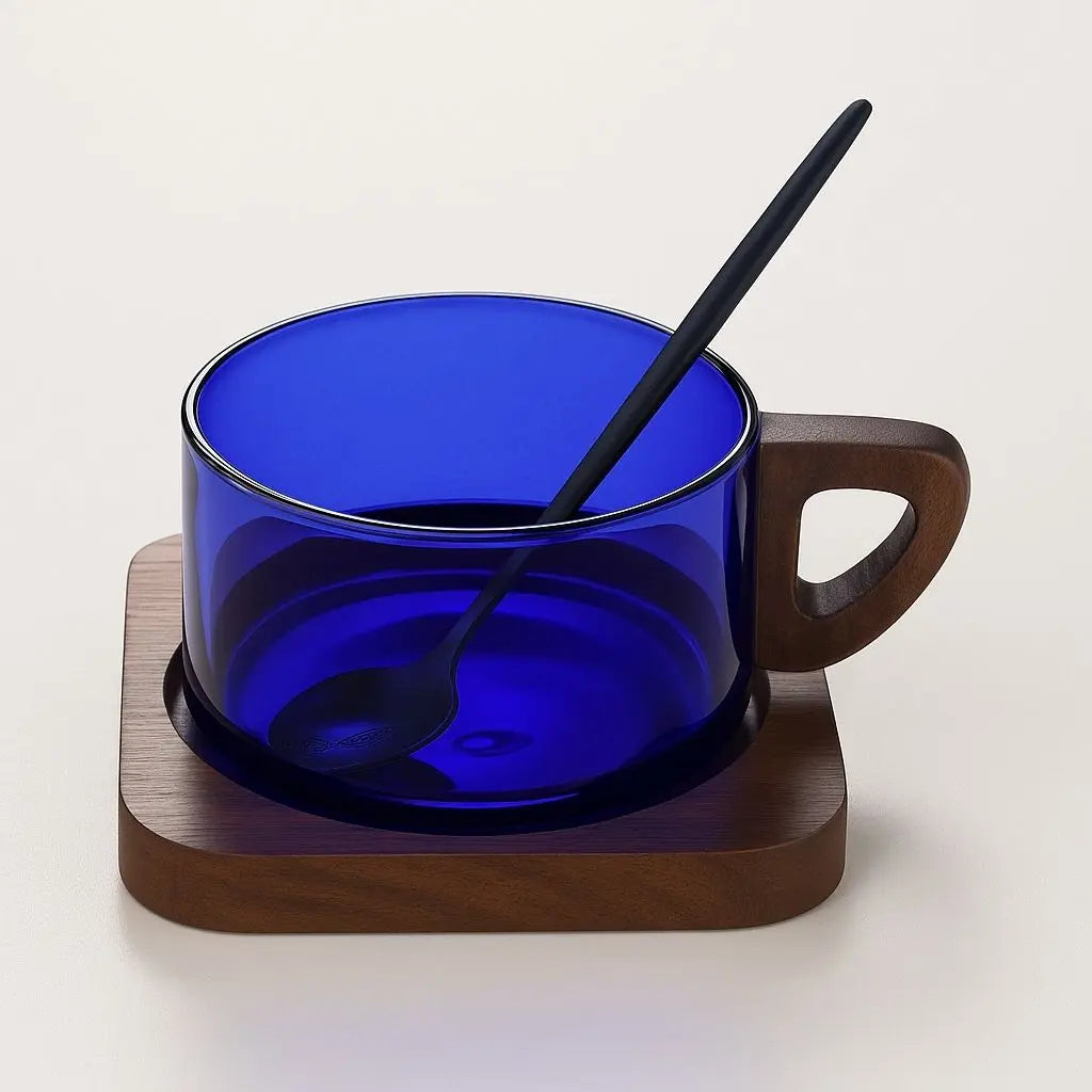 Elegant Heat-Resistant Glass Cup Set with Wooden Accents