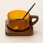 Elegant Heat-Resistant Glass Cup Set with Wooden Accents