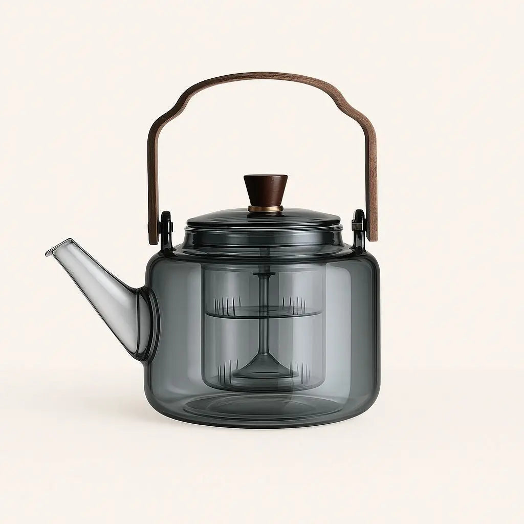 Elegant Heat-Resistant Glass Teapot with Wooden Handle