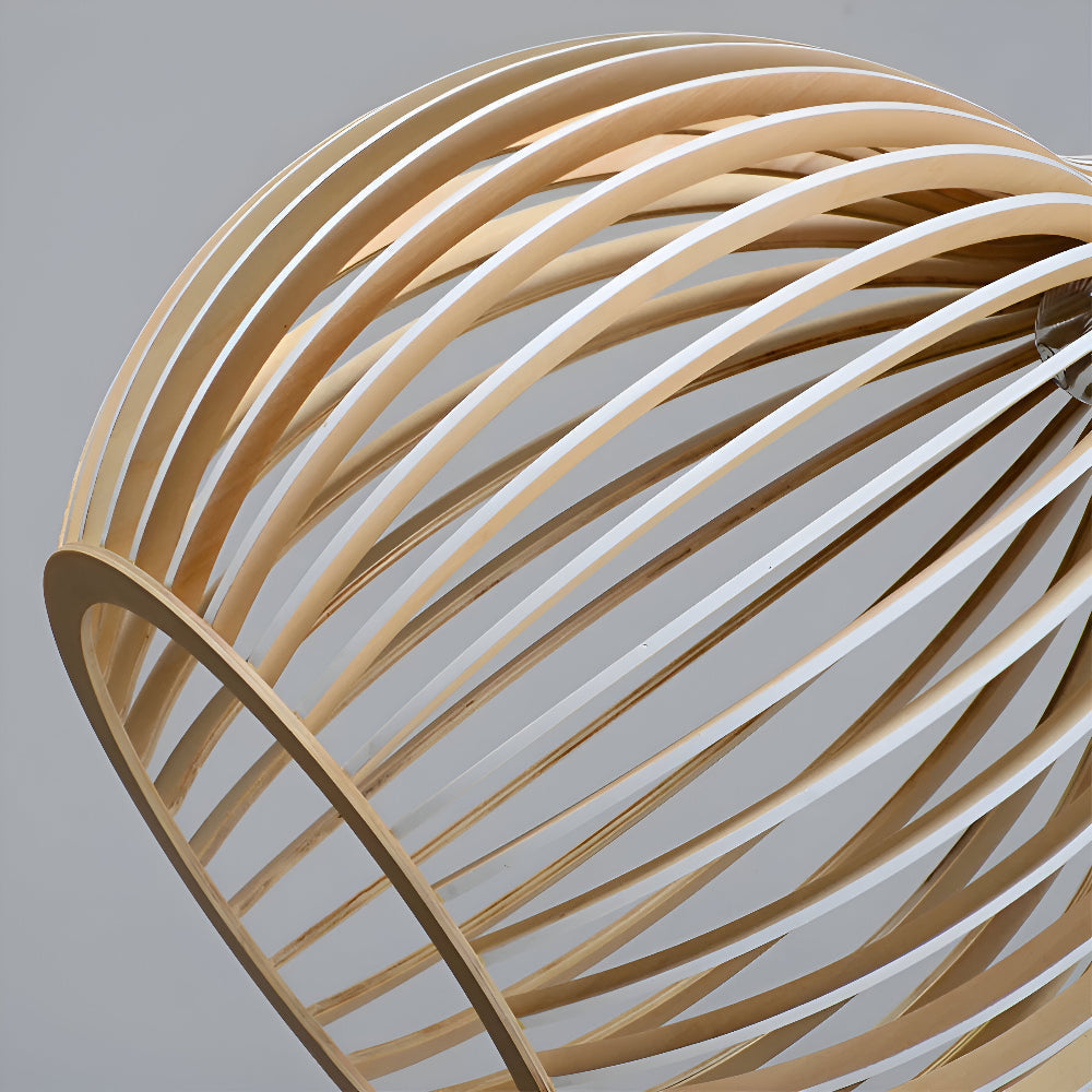 Cage-Shaped Shade Wooden Pendant Light Fixture