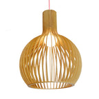 Cage-Shaped Shade Wooden Pendant Light Fixture