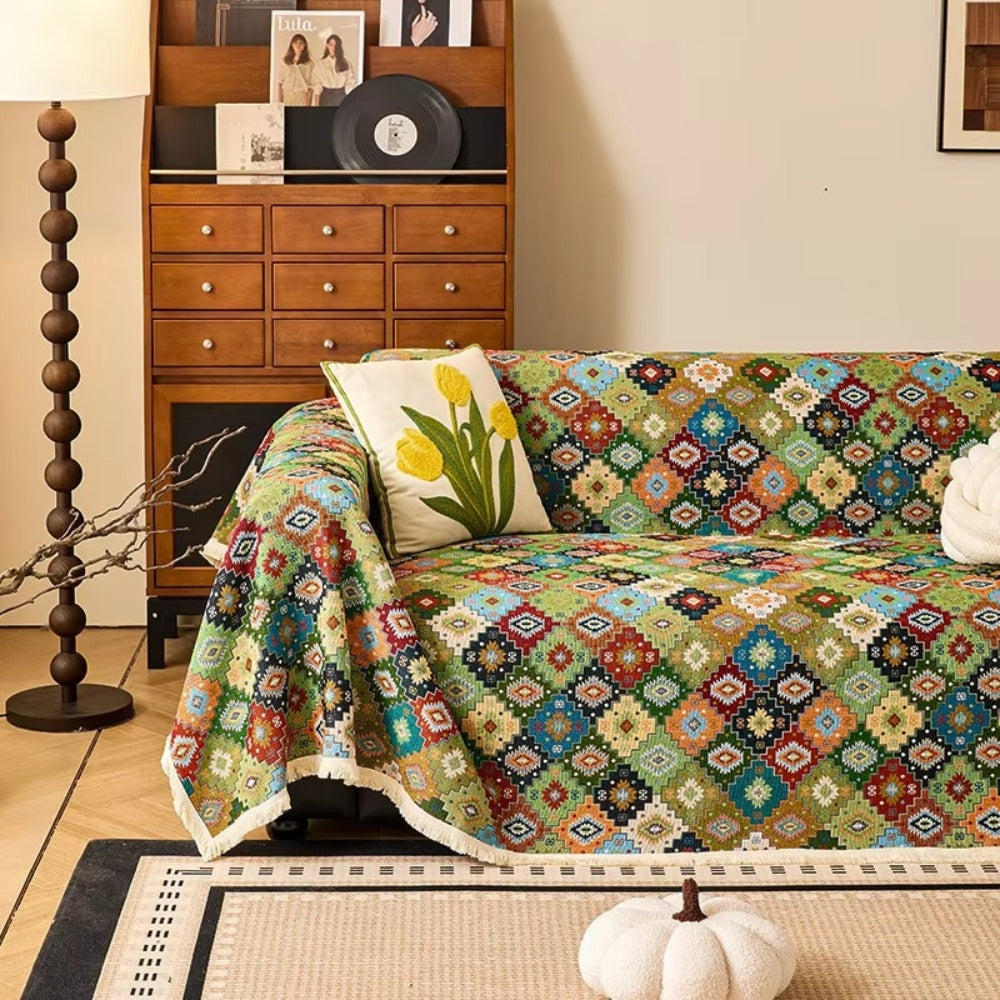 Geometric Kilim Pattern Sofa Cover in Soft Microfiber