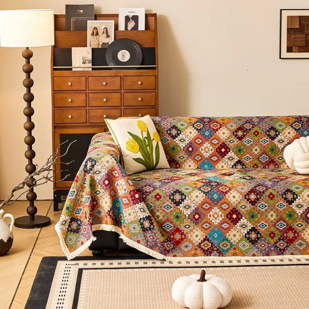 Geometric Kilim Pattern Sofa Cover in Soft Microfiber