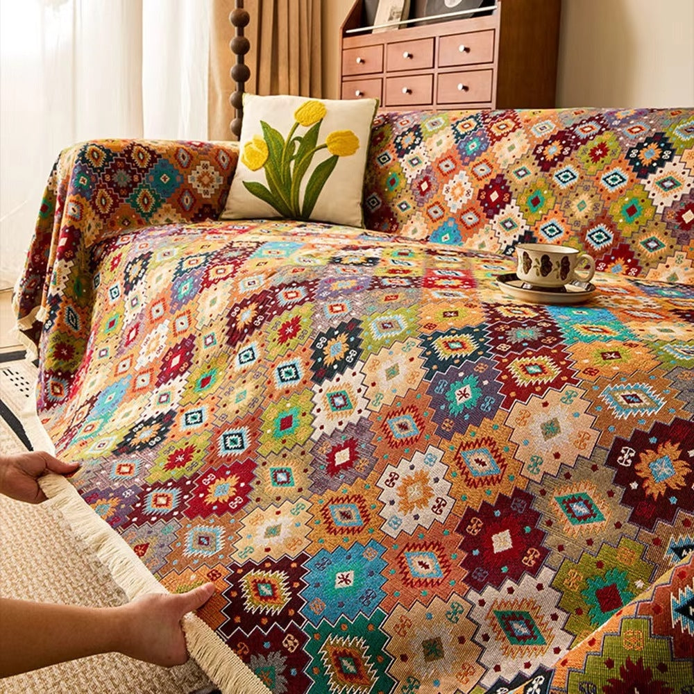 Geometric Kilim Pattern Sofa Cover in Soft Microfiber