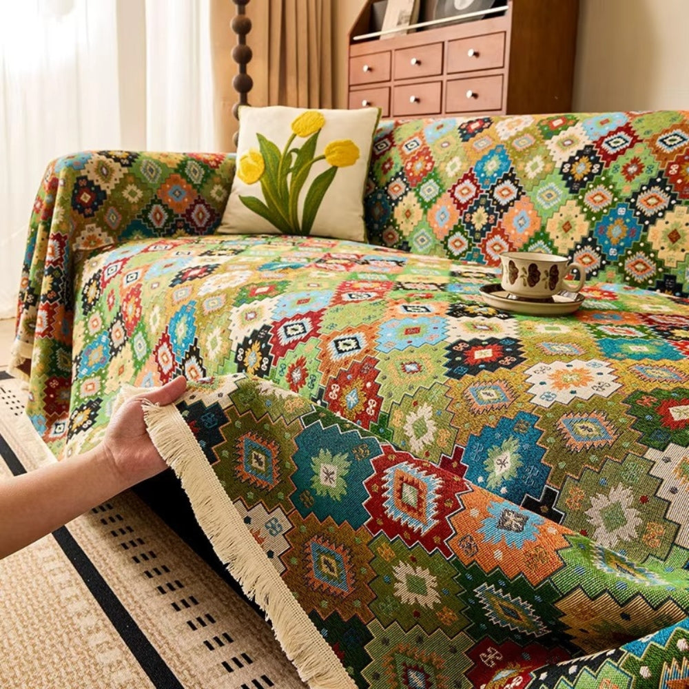 Geometric Kilim Pattern Sofa Cover in Soft Microfiber