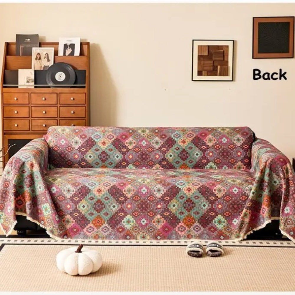 Geometric Kilim Pattern Sofa Cover in Soft Microfiber