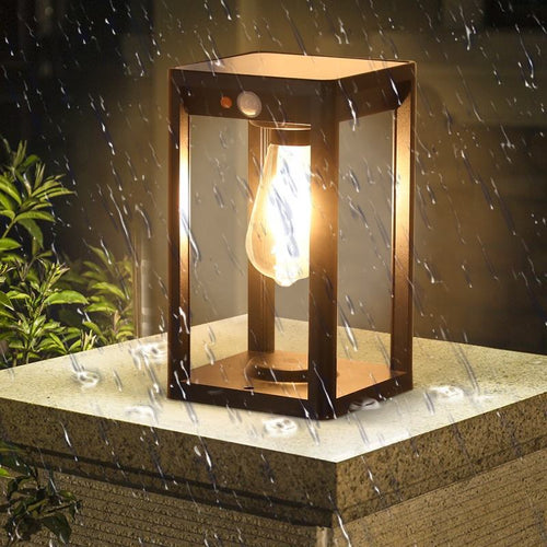 Black Aluminum Solar Pillar Light for Outdoors with Motion Detection
