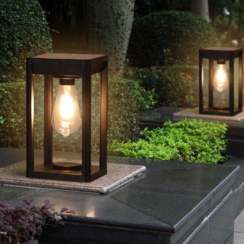Black Aluminum Solar Pillar Light for Outdoors with Motion Detection