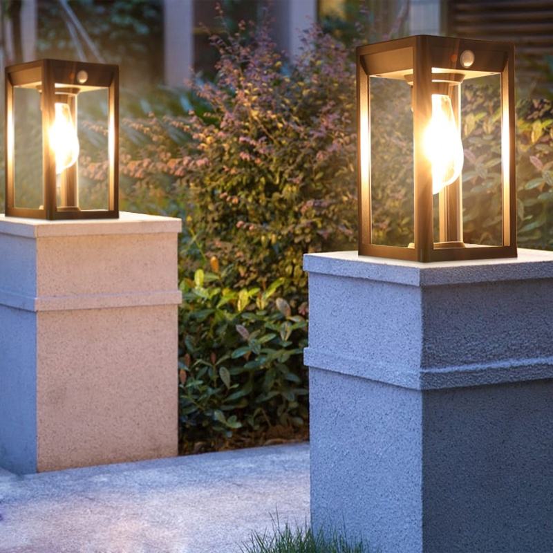 Black Aluminum Solar Pillar Light for Outdoors with Motion Detection