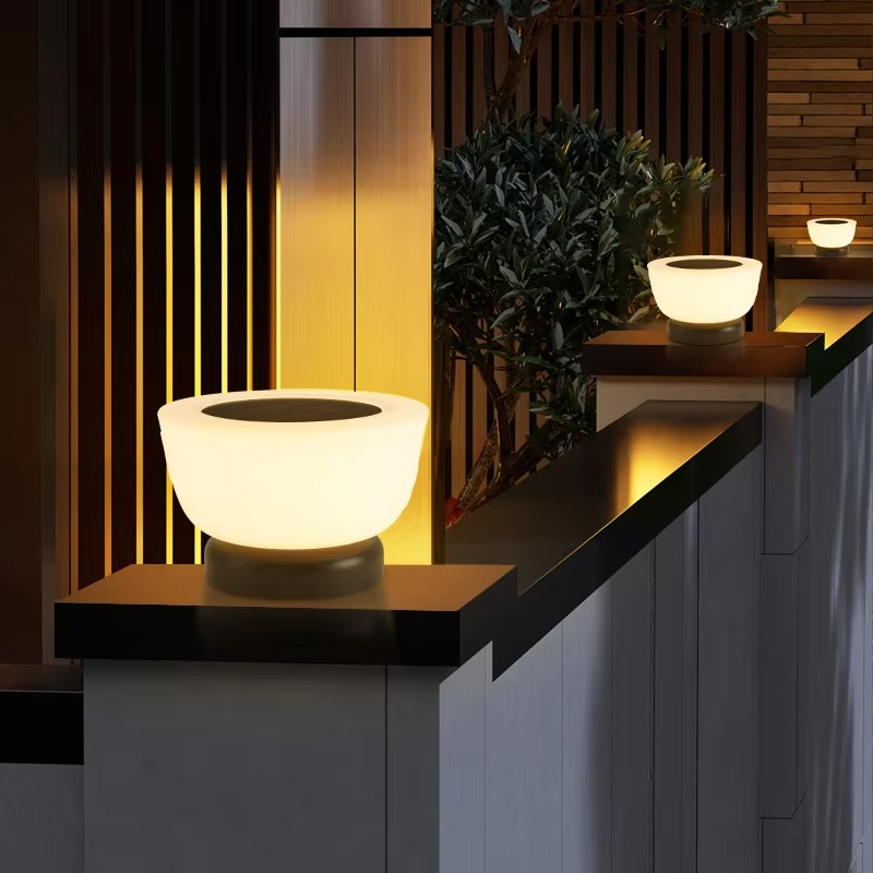 Round White Glass Shade Solar Light for Fence Posts