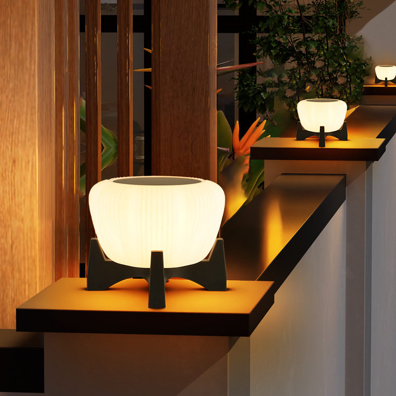 Round White Glass Shade Solar Light for Fence Posts