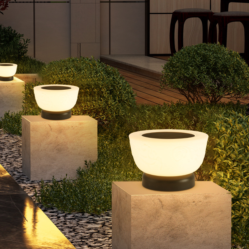 Round White Glass Shade Solar Light for Fence Posts