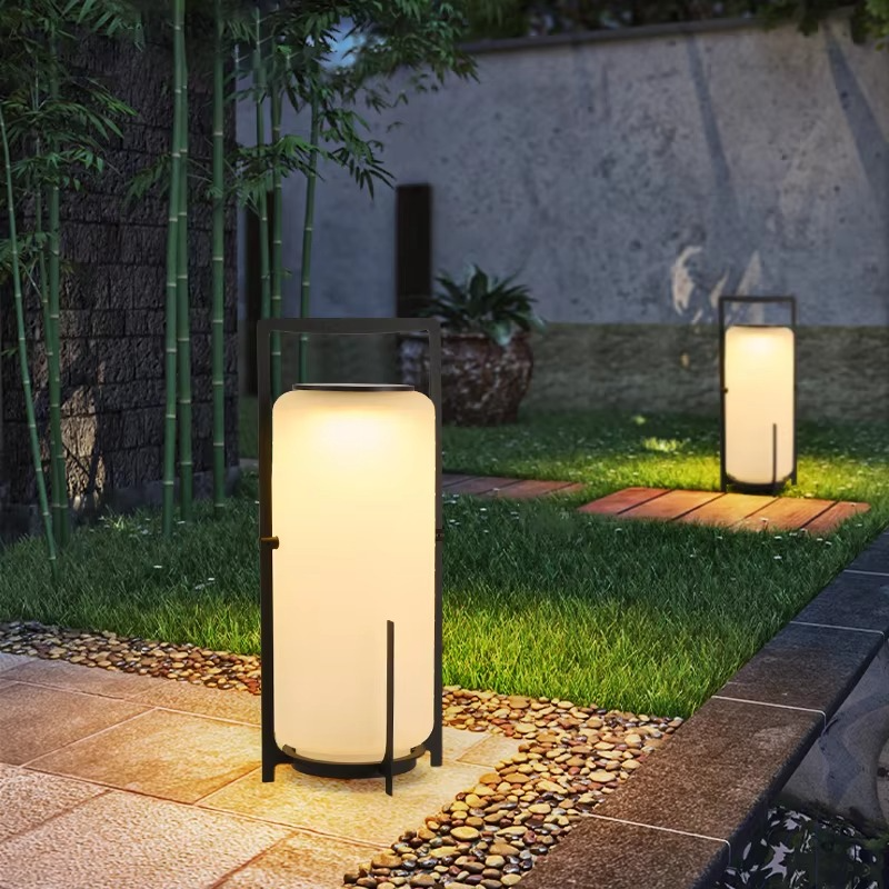 White Cylindrical Solar Lantern for Outdoor Use