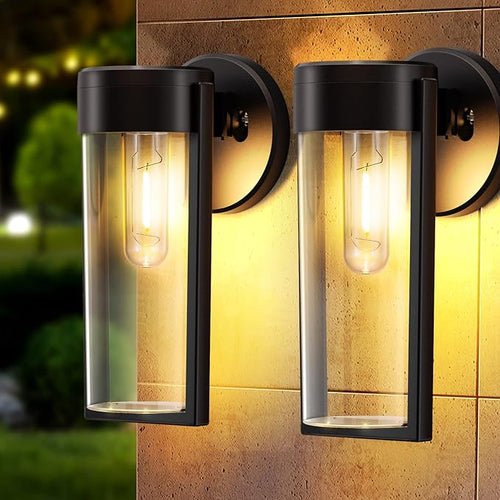 Black Outdoor Solar Lantern for Walls with Light Sensor