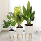 Decorative Plant Pot with Wooden Legs – Round Design for Indoor/Outdoor Use
