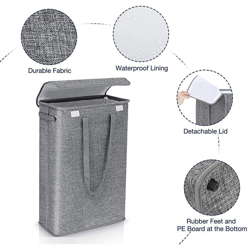 Laundry Basket Slim 45L Fitted Lid & Handles