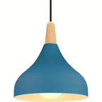 Teardrop Pendant Lighting Fixture – Metal and Wood Hanging Lamp