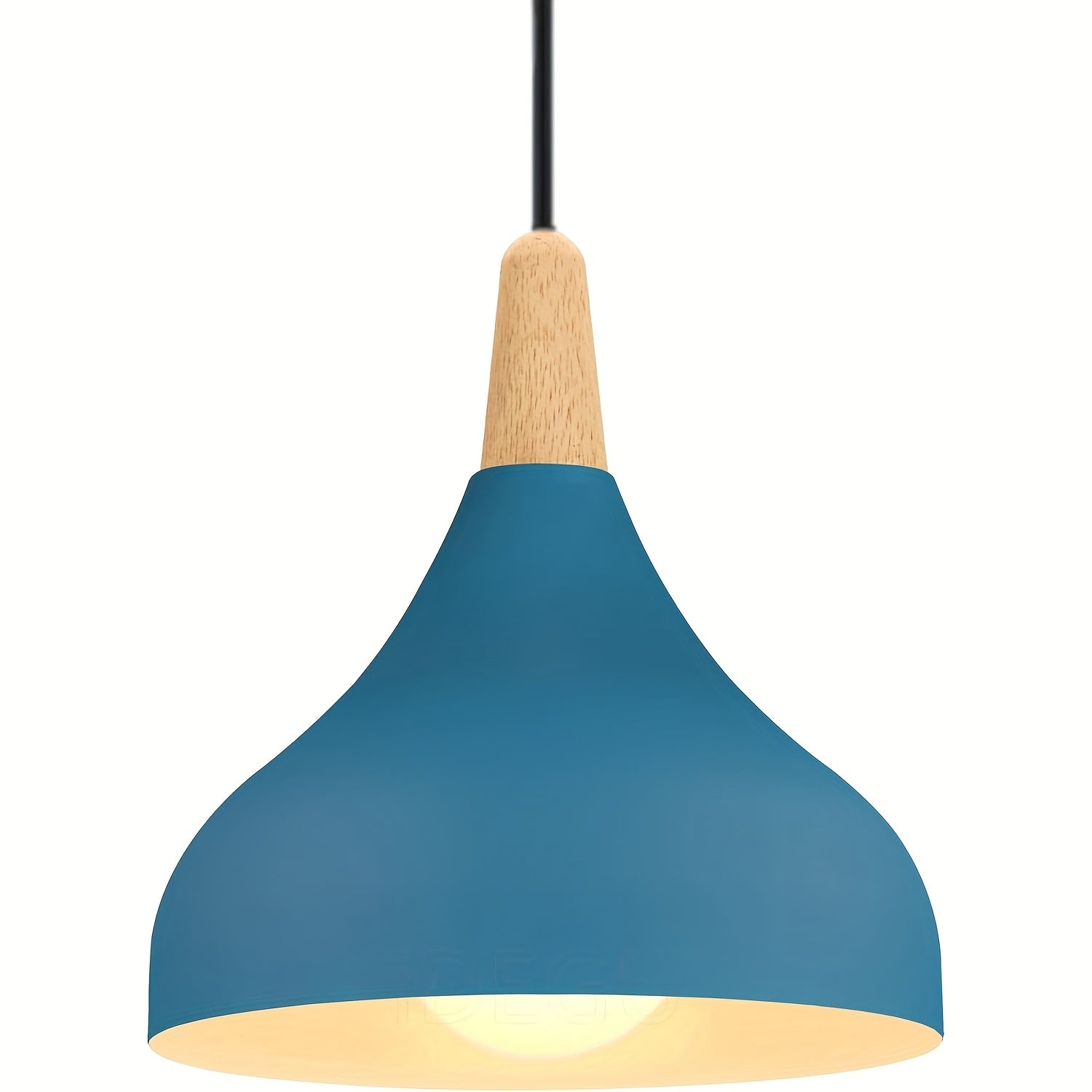 Teardrop Pendant Lighting Fixture – Metal and Wood Hanging Lamp