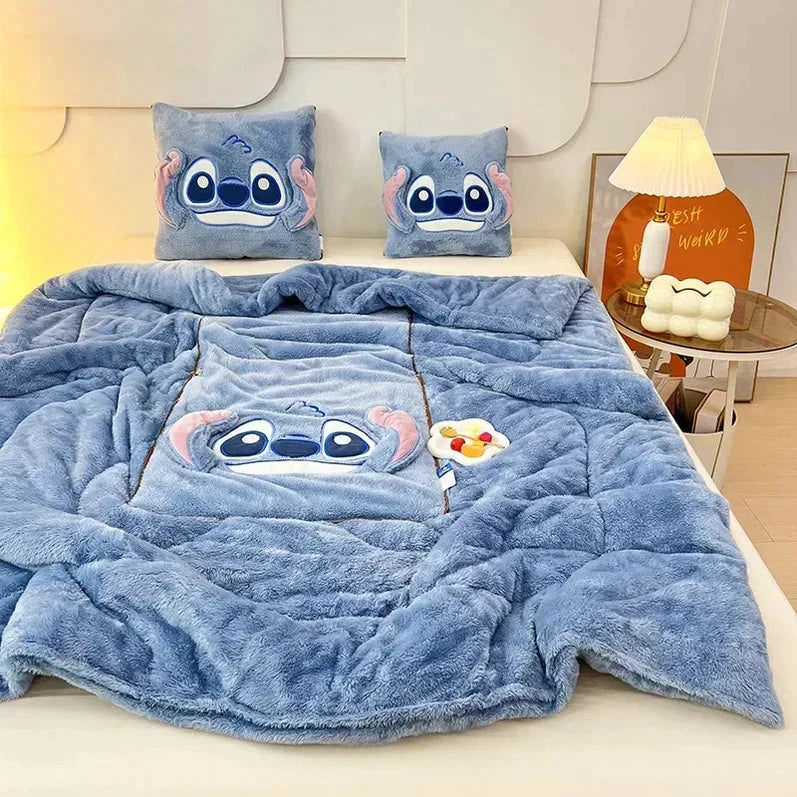 Kids Blanket & Cushion Set Plush Fleece Machine Washable