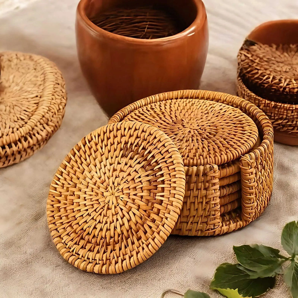 Eco-Friendly Bamboo Drink Coasters Set with Storage