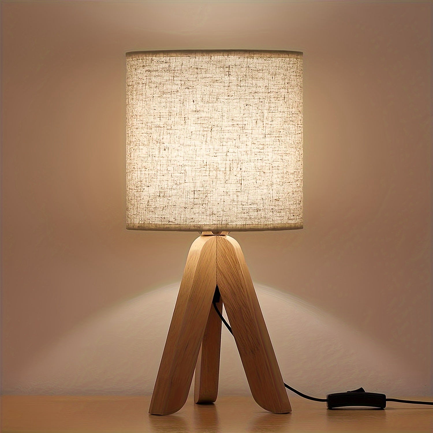 Wooden Tripod Table Lamp with Fabric Shade – Nordic Style