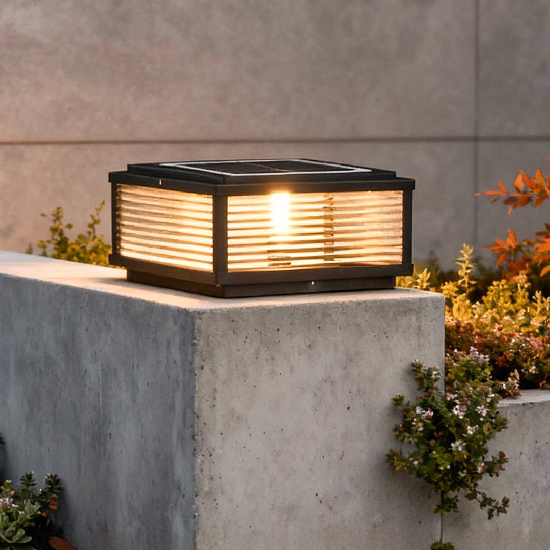 Black Stainless Steel Ribbed Glass Bollard Light (Fixed Ground)