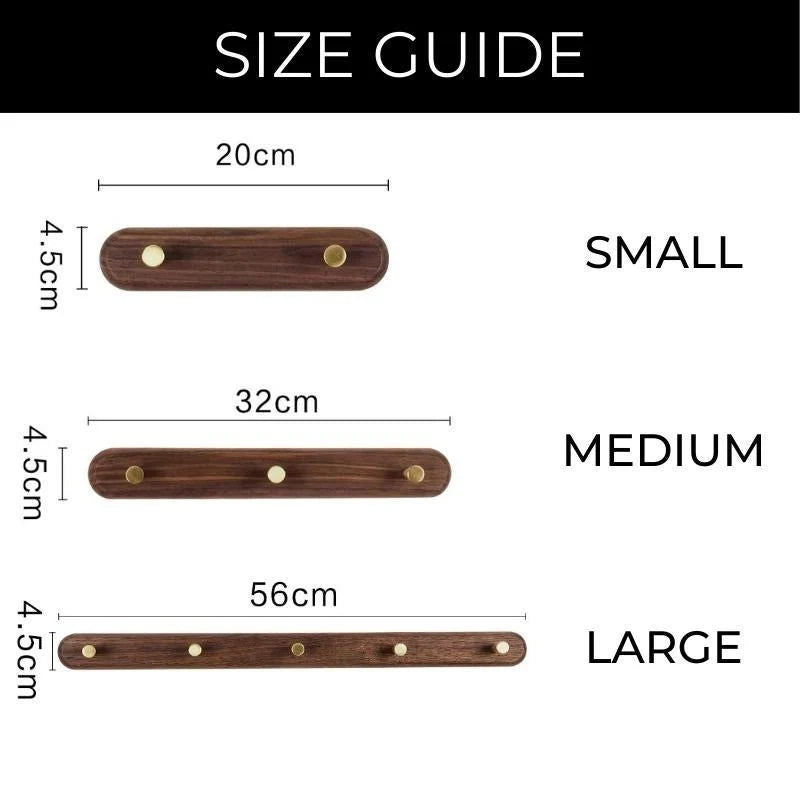 Wall-Mounted Coat Rack Natural Wood & Brass Hooks