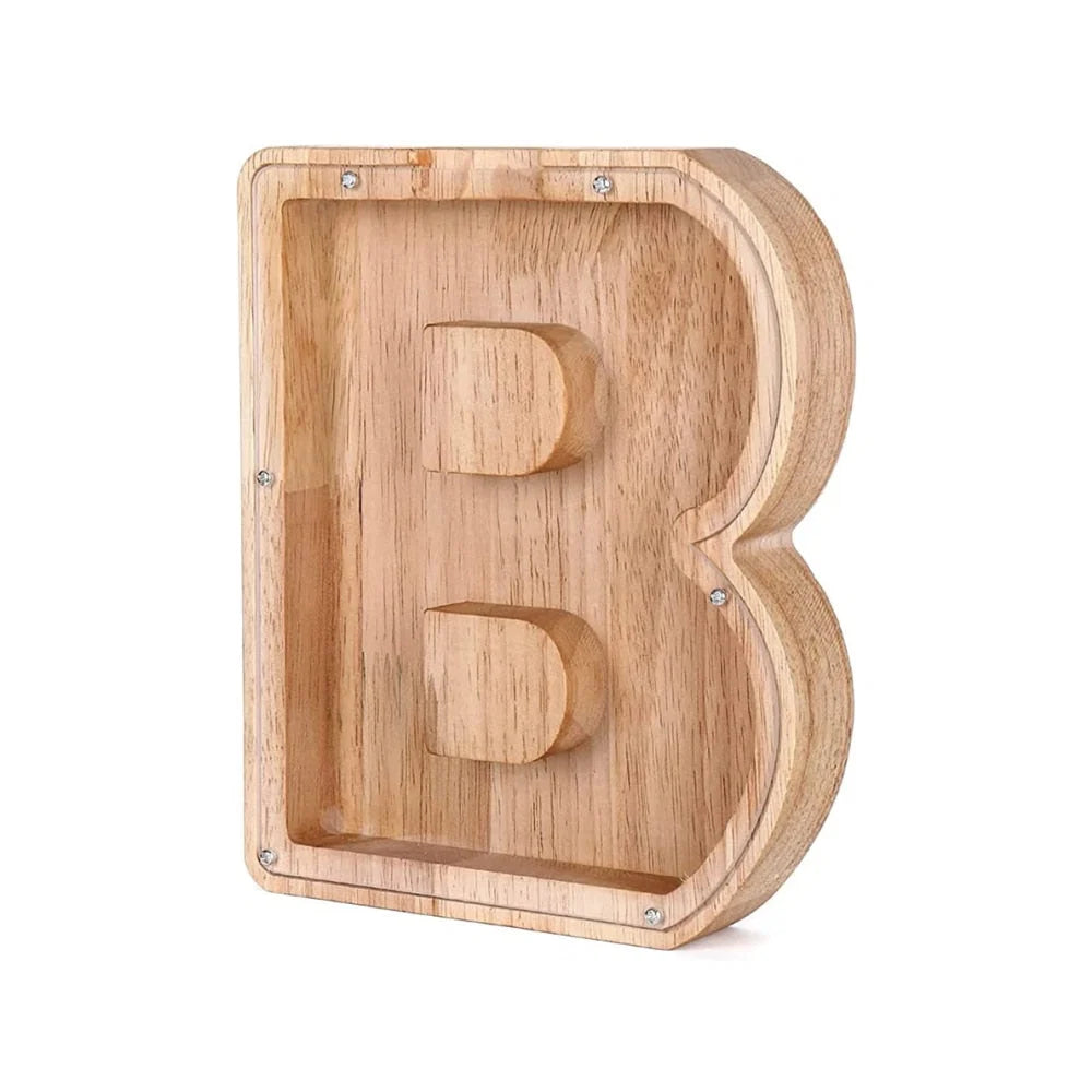 Piggy Bank Personalized Letter Sustainable Wood & Acrylic