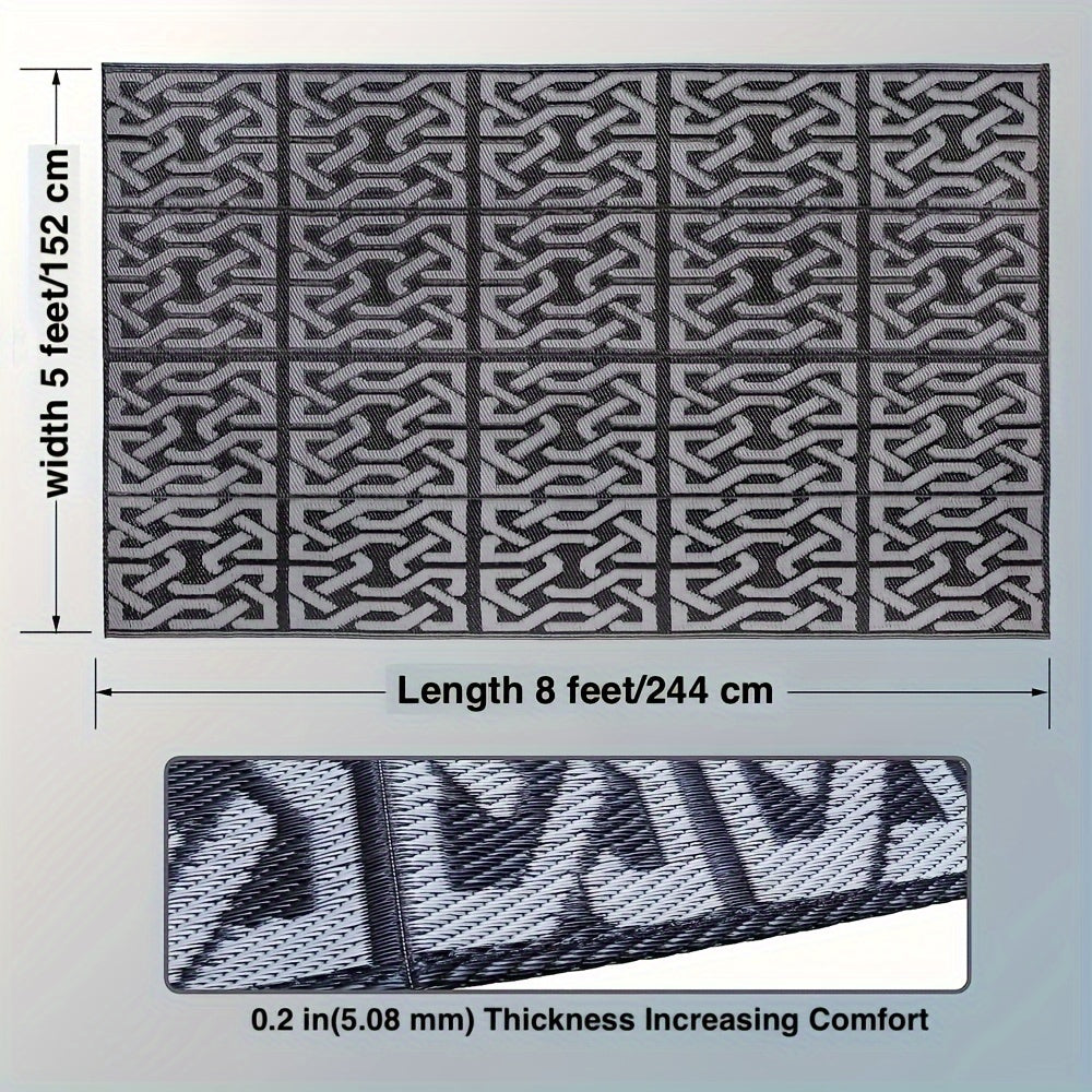 Modern Patio Mat - Reversible Outdoor Rug in Black and Grey