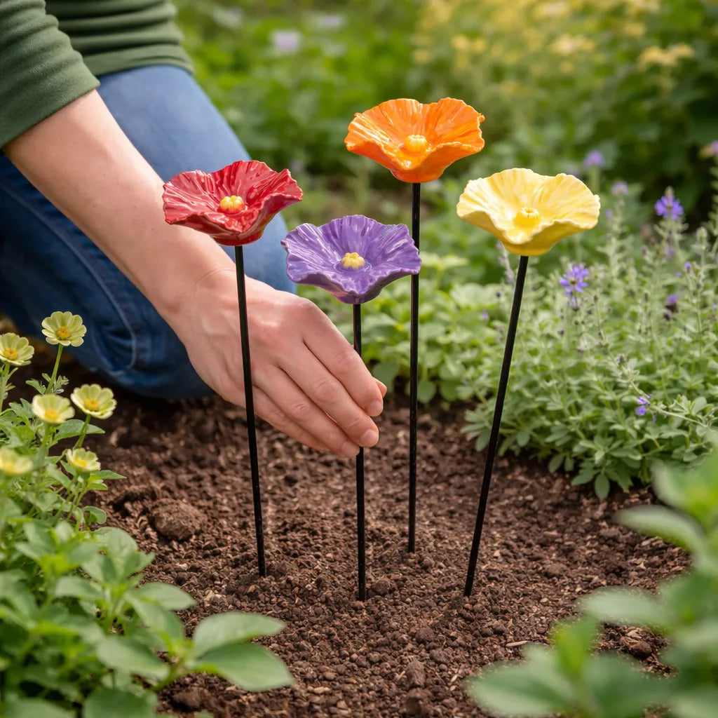 Glazed Ceramic Bee Waterer Stakes (Set of 4)