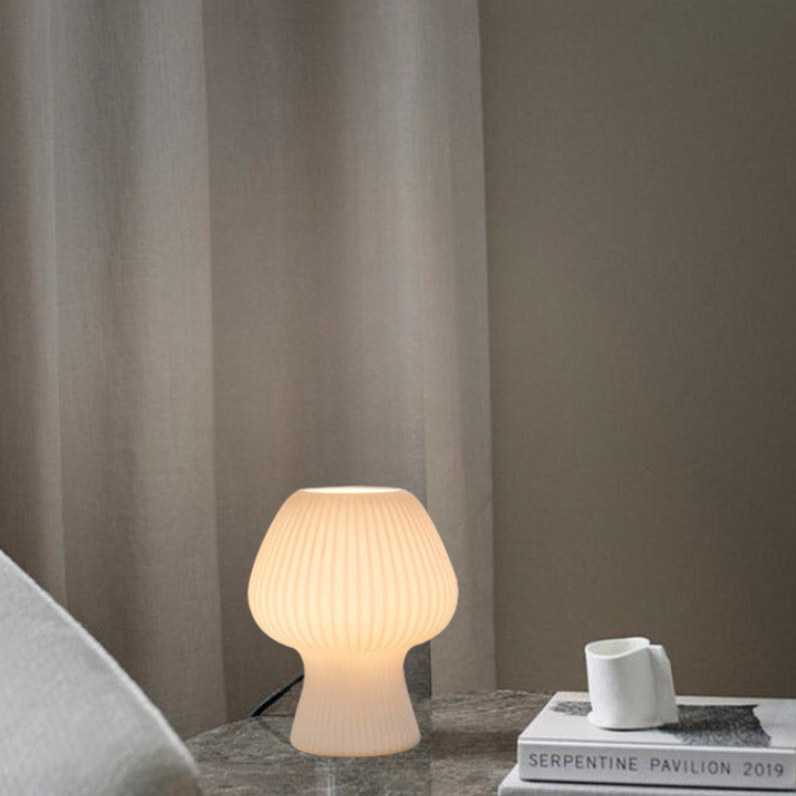 Mushroom-Shaped Glass Lamp – Vintage Ribbed Design for Bedside Use