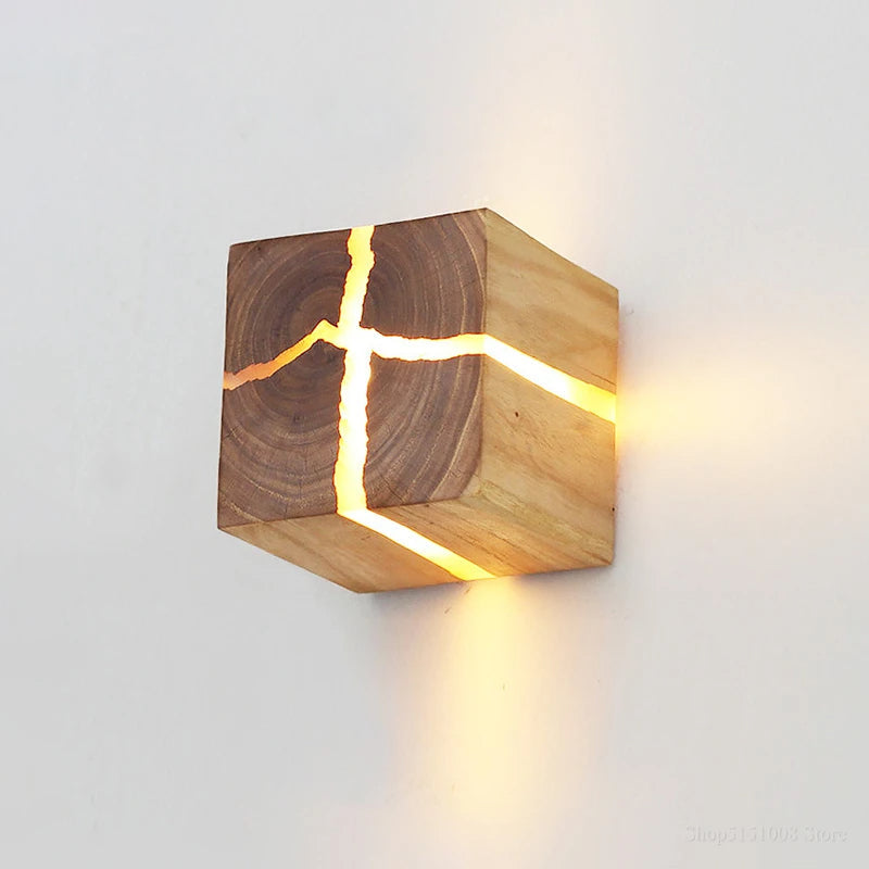 Handcrafted Wall Light in Solid Wood with Resin Detailing