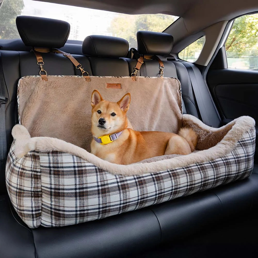 Dog Car Seat Plush Non-Slip Base & Adjustable Straps