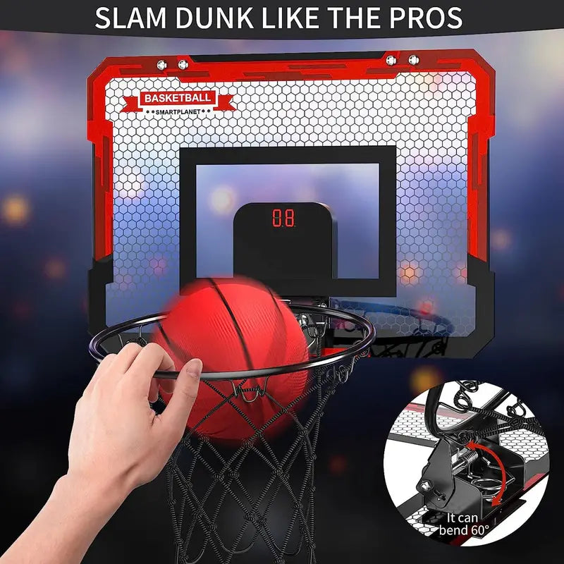Mini Basketball Hoop Electronic Scoreboard Over-the-Door Includes 2 Balls