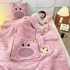 Kids Blanket & Cushion Set Plush Fleece Machine Washable
