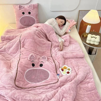 Kids Blanket & Cushion Set Plush Fleece Machine Washable