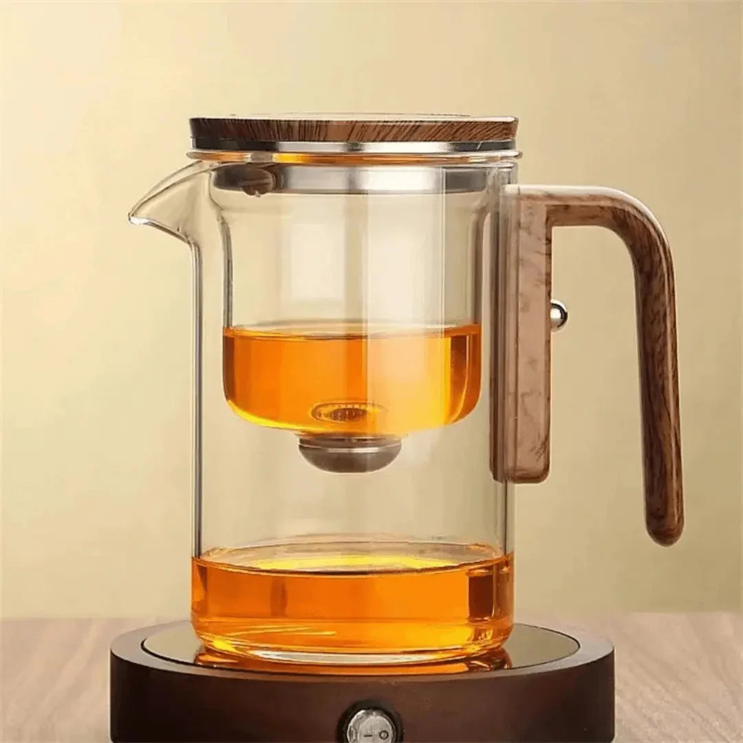 Teapot Heat-Resistant Glass Push-Button Brew Built-In Strainer 720ml