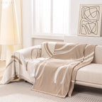 Fringe Throw Blanket with Abstract Wave Stripe Design for Sofa