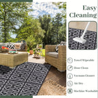 Modern Patio Mat - Reversible Outdoor Rug in Black and Grey