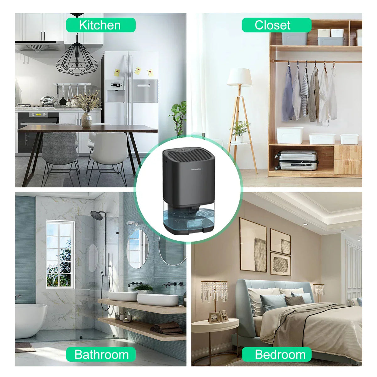 Dehumidifier 1000ml Quiet 2-in-1 Air Filtration