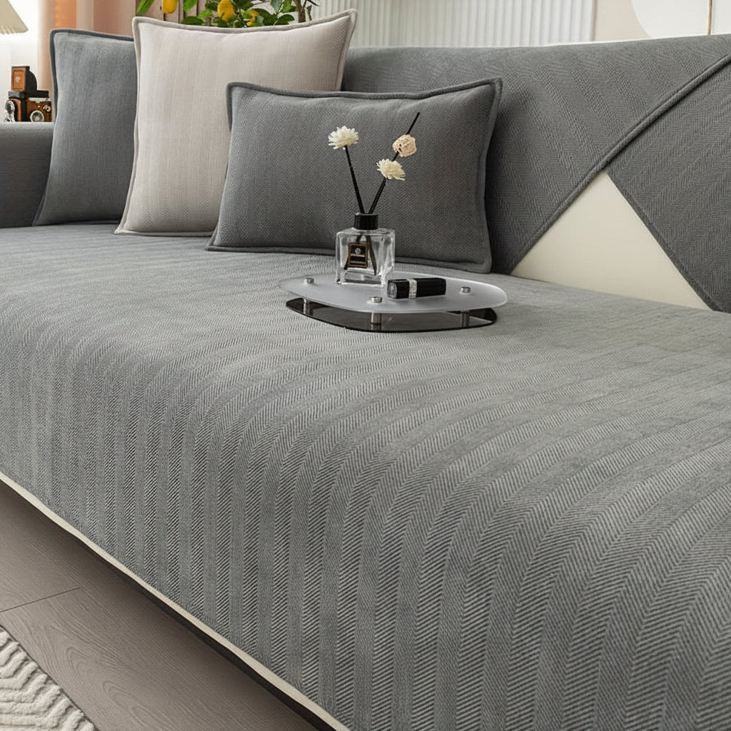 Elastic & Non-Slip Ribbed Chenille Sofa Cover